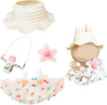 17cm Doll Clothes | Fashion Kawaii Chic Summer Set for Dolls | 4-Piece Outfit with Straw Weave Sun Hat, Floral Decor, Floral Print Dress & Mini Water Kettle (NO Doll)