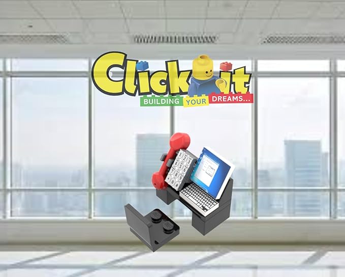 CUSTOM TOYS & HOBBIES INC Building Bricks Businessman Lawyer Office Setup- Premium Quality Office Table Desktop Computer, Keyboard, Telephone & Chair. Holiday Birthday Gift for Kids