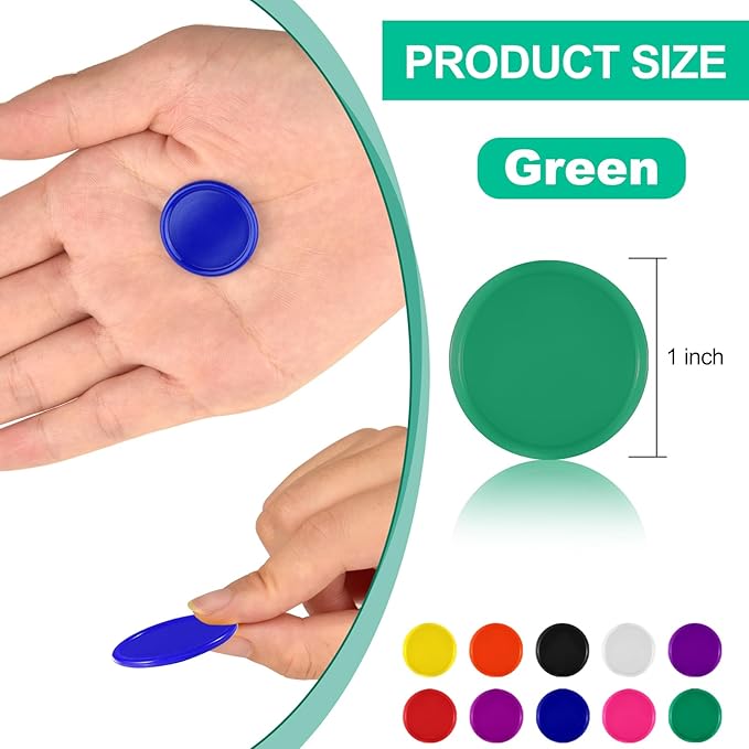 Coopay 500 Pieces Plastic Learning Counters Disks Bingo Chip Counting Discs Markers for Math Practice and Poker Chips Game Tokens Kids Reward, 1 Inch (Green)