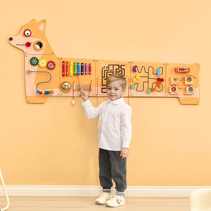 VEVOR Dog Activity Busy Board Panel, 12 Wall Activities Board, Montessori Sensory Wall Panel for Kids 3-12 Years, Sensory Wall Activity Panel, Ideal for Toddler Playroom Nursery Classroom