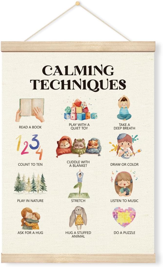 Geondos Calming Techniques Canvas Wall Art, Mental Health Posters, Special Education Banner, Office School Decor, Decoration for Calming Corner Classroom, Emotions Learning Chart for Kids