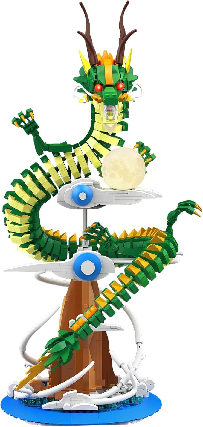 NUTCRACKER Dragon Building Blocks Set for Adult, Lighting Dragon Building Display Model with Light Ball, Cool Animal Dragon Toy Building Set, Easter Birthday Gifts for Boys Girls 14+ (1364 Pieces)