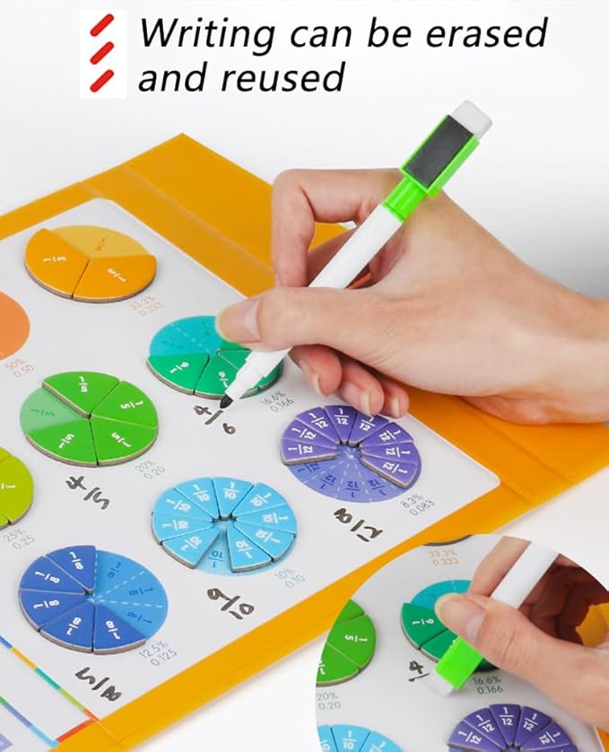 Magnetic Fraction Educational Puzzle for Kids, New Magnetic Fraction Tiles & Fraction Circles, Math Manipulatives Enhance Early Primary School Students Mathematical Skills(Hippo Style)