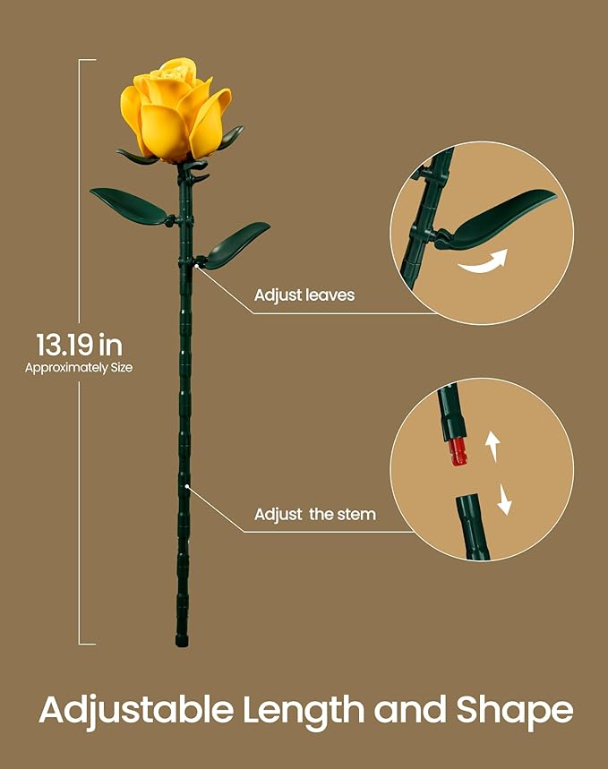 iATOM Yellow Rose Bouquet Building Set, Artificial Flowers Botanical Collection Kit for Adults, Warmming Home Office Table Centerpiece Decor - IA11019