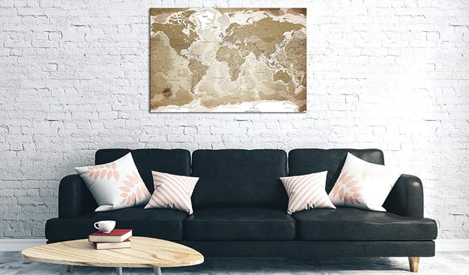 artgeist Pinboard World Map 35x24 in - Cork Board & Canvas Print Wall Art 1 pcs Memoboard with 50 Pins Noticeboard Message Board Image Picture Home Decor Travel Map Map of The World k-C-0127-p-a