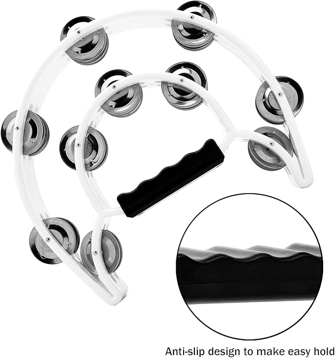 Musfunny Tambourine with Double Row Metal Jingles Hand Held Percussion Tambourines Musical Educational Instrument for Adults Church KTV Party (White)