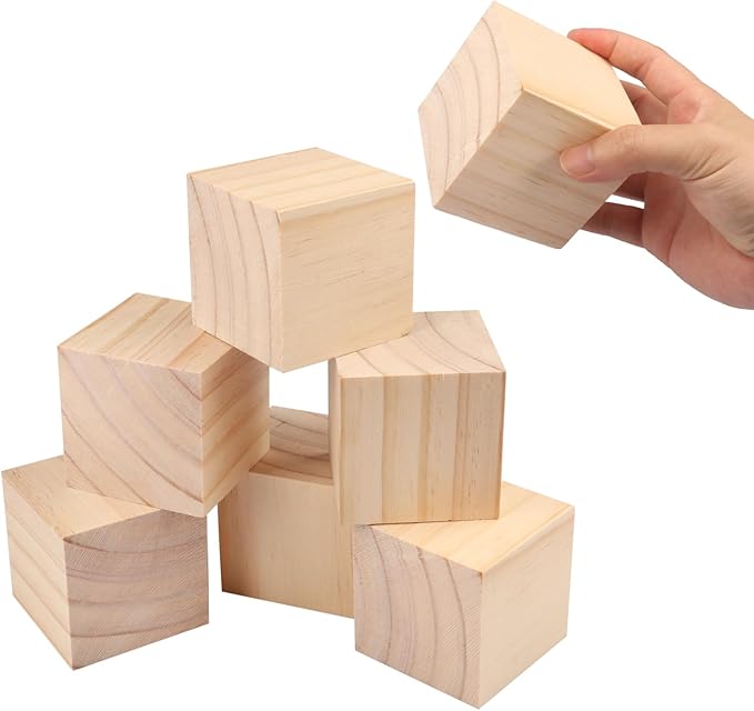 GNIEMCKIN 10 Packs Wooden Blocks for Crafts, 3.15 Inch Pine Wood Cubes, Wooden Cubes for Paint, Stamp, Decorate, DIY Projects and Personalized Gifts