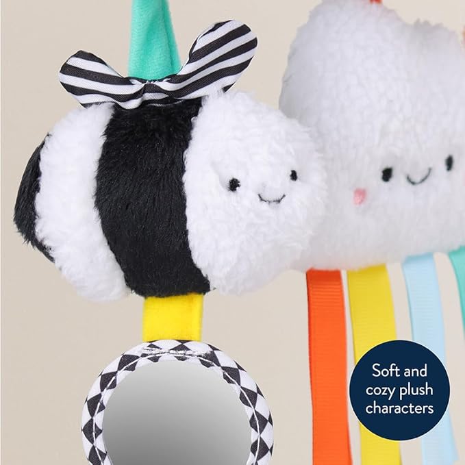 Itzy Ritzy Spiral Car Seat & Stroller Activity Toy - Stroller & Car Seat Toys for Ages 0 Months and Up - Hanging Toys Include Dangling Ring, Mirror and Textured Ribbons (High Contrast)