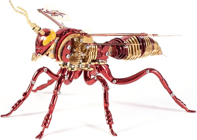 3D Puzzles for Adults, Bumblebee Metal Assembly Jigsaw Game with Steel Mechanical Engineering, Advanced DIY Crafts for Relief & Collection（Red-Gold