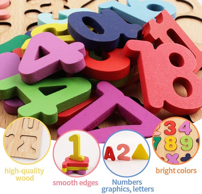 Puzzles for Toddlers,3 Pack Wooden Alphabet Number Shape ABC Name Toys for Kids 1-3 Years Old, Montessori Preschool Educational Gift Learning Letter Puzzles Toys Ages 1 2 3 4 5