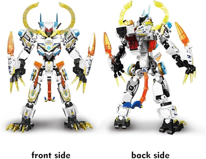 Mech Building Blocks Action Figure Toys, 2in1 White Tiger Transforming Robot Building Set, Converts to Tiger Model, for Adults Kids Boys Ages 8+,455 Pieces