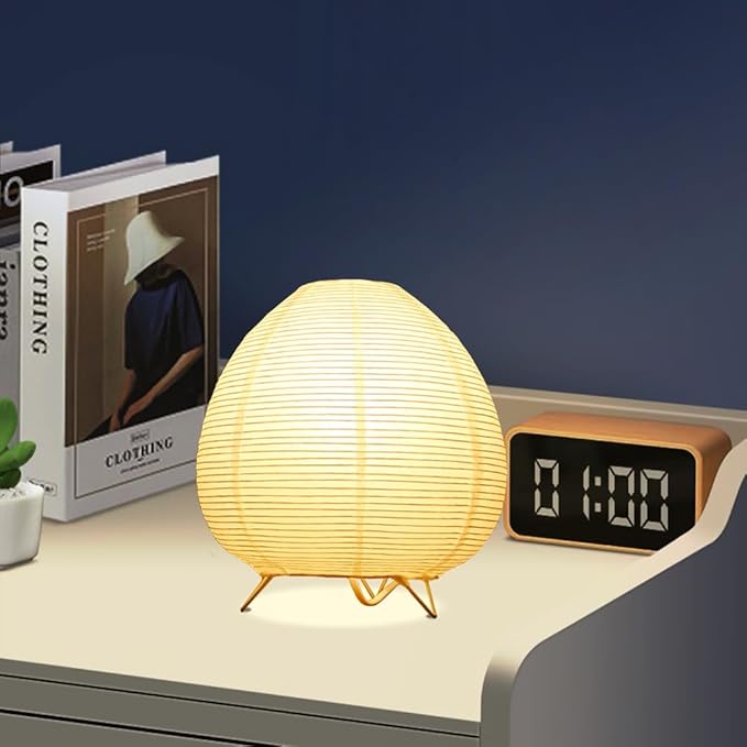 Bedside Table Lamp Paper and Chrome Standing Lamp Room Decoration Festival Lantern Light Nightstand Desk Lamp Bedroom Dresser Living Kids Room College Dorm Coffee (White, 9"x 9" x 8")