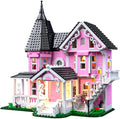 Pink Palace House Building Set with Lights, Halloween Haunted House Blocks Toy, Halloween House Kit for Kids Adults,Christmas for Girls and Boys, Aged 8+ (1349PCS)