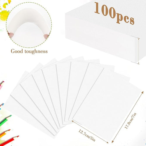 100PCS 5x7 Watercolor Paper Bulk, 140lb/300g Cold Press Thick Water Color Paper Pad for Kid Child Adult, White Art Paper for Drawing Painting Markers Gouache, Textured Cotton Paper Sheets