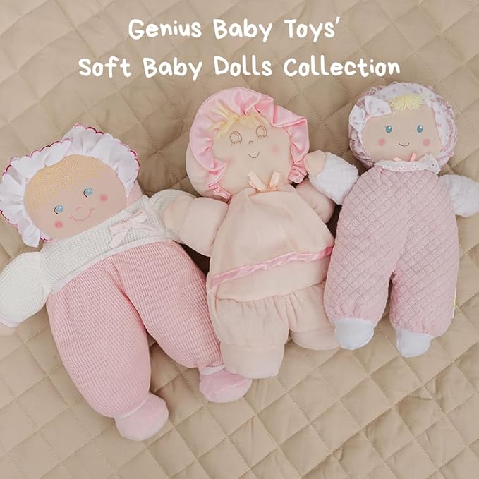 Genius Baby Toys My First Baby Doll, Super Soft and Cuddly, Vintage Classic Style with Pink Dress and Yellow Hair, Ideal New Baby Gift or Baby Shower Present