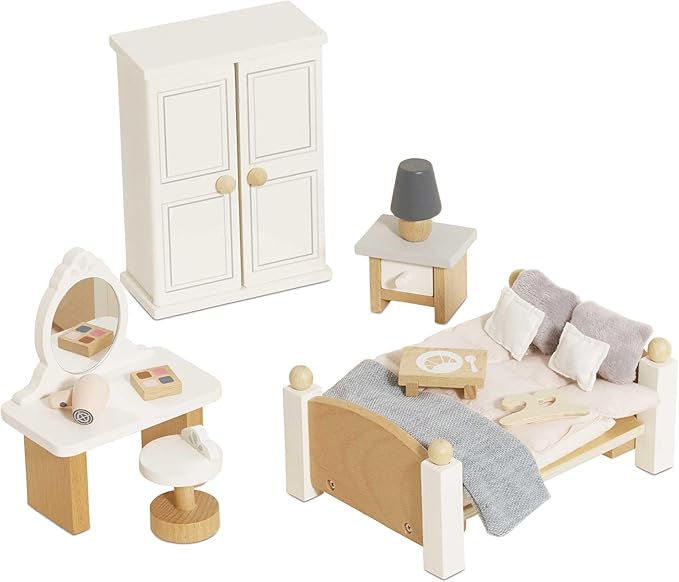 Le Toy Van - Wooden Daisylane Master Bedroom Dolls House | Accessories Play Set For Dolls Houses | Girls and Boys Dolls House Furniture Sets - Suitable For Ages 3+, ME057