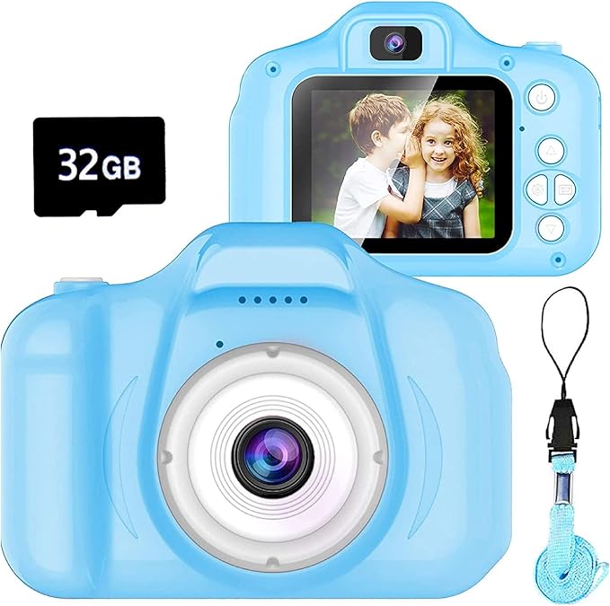 Upgrade Kids Selfie Camera, Christmas Birthday Gifts for Age 3-8, Kids Digital Cameras with HD Video,Portable Kids Camera, Toddler Toy for 3 4 5 6 7 8 Year Old Boy with 32GB SD Card (Blue) 1