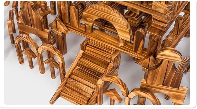 Vintage Solid Carbonized Wooden Building Blocks Set for Kids 3-12 Outdoor(43pcs,5.4 lbs), Table Sensory Wood Building Toys for Toddlers, Outside Wooden Blocks for Preschool