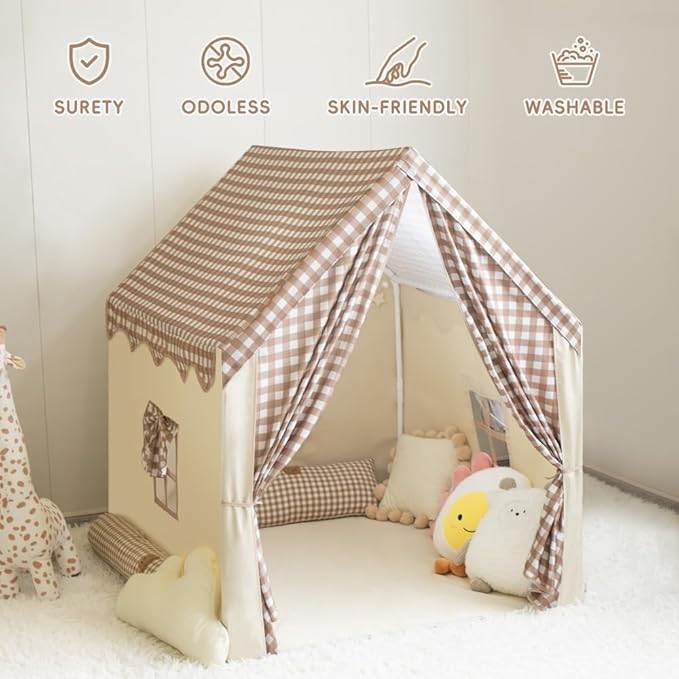 Play Tent with Star Lights, Colored Flags and Carry Bag, Playhouse for Kids,Kids Tent, Indoor Bed Tent for Toddler, Toys for Boy Girl Birthday Gift