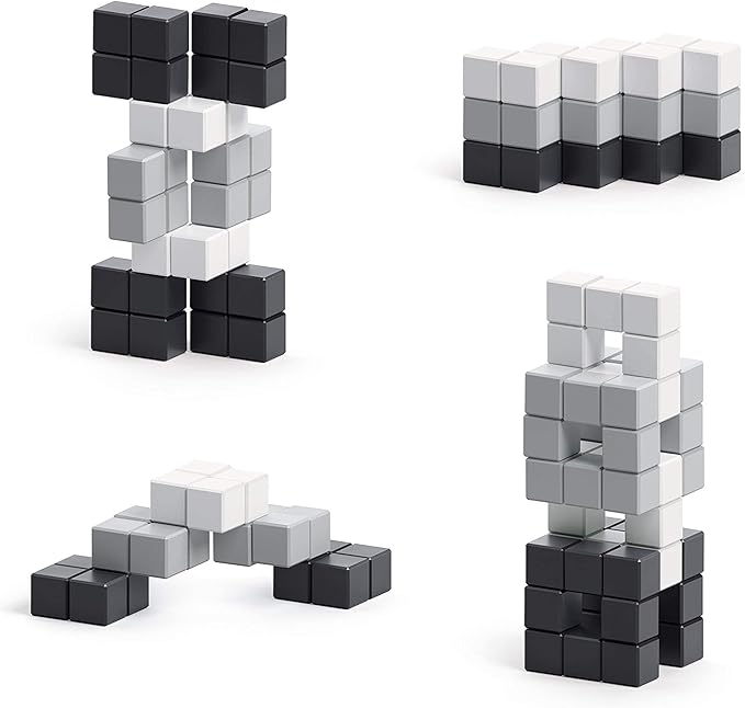 PIXIO Noir - Tiny Magnetic Blocks Building Toy in The Pixel Art Style with Free App - 5/16" Plastic Cubes with 6 Magnets Inside - Open Ended Toy - Creativity Toy for Ages 6+ - 60pcs