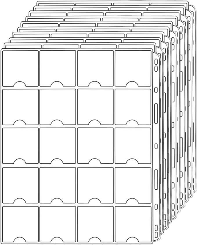 Uncle Paul Coin Binder Sheets for 2" x 2" Cardboard Holders - 200 Pockets for Coin Flips Compatible with Coin Collecting Binder of 4-Ring(A4 Size), 3-Ring(Letter Size) 10 Sheets CS38
