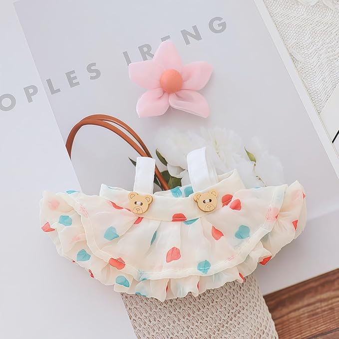 Clothes for Dolls Accessories (No Doll), Kawaii Skirt Outfit Set 2 Pieces for 15cm 17cm Doll Suit, Stylish Dress Up Flower Doll Clothing Set Replacement Beige