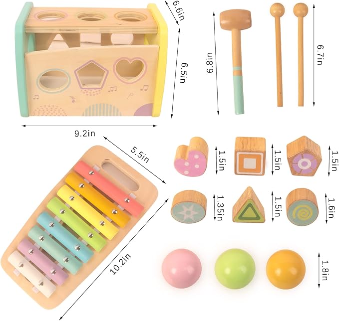 Hammering Pounding Toys Wooden Educational Toy Xylophone Shape Sorter, Birthday Gift for 3 Years Boys Girls Baby Toddler Kids Developmental Montessori Learning Toy (Yellow)