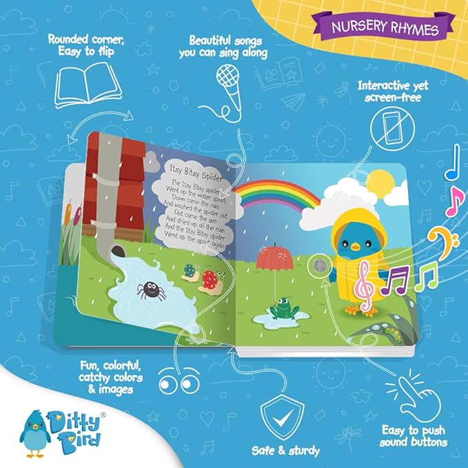 Ditty Bird Musical Books for Toddlers | Interactive Nursery Rhymes Book with Sound – Old Macdonald’s Farm & More Songs | Fun Baby Book for 1-3 Year Olds | Sturdy Sound Book for Toddlers