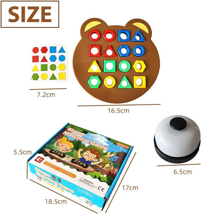 Drkicsy Shape Matching Game Color Sensory Educational Toy, Children Puzzles Geometric Shape Quick Matching Board Game, Preschool Educational Learning Puzzle Toy for Toddlers Two Players (A_with Bell)