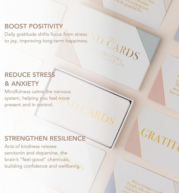 Mind Cards | 45 Cards for Daily Rituals, Gratitude & Journaling for Men and Women | Simple Steps to Positive Habits, Self Care for Busy Lives & Careers