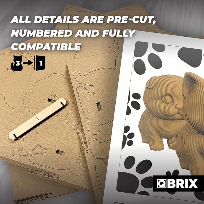 QBRIX 3 Cats 3D Puzzle for Adults, DIY Craft Kit for Home Decor, 3D Model Kit for Teens, Creative Gift for Boys & Girls 14+, Cardboard Model Building Kit