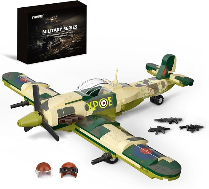 Military Spitfire Fighter Plane Jet Building Set - Compatible with Lego Plane, Gift for Boys Age 6+ and WW2 Military SetCollectors & Enthusiasts