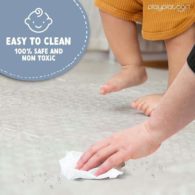 Play Platoon Non-Toxic Extra-Thick Children's Play Mat, 16 Tile - 96 x 96 inch Comfortable Cushiony Foam Floor Puzzle Mat for Kids & Toddlers with 24 x 24 inch 5/8 in Thick Tiles - Khaki, Boho Modern