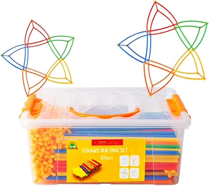 Straw Constructor STEM Building Toys 800 pcs-Colorful Interlocking Plastic Enginnering Toys- Fun- Educational- Safe for Kids- Develops Motor Skills-Construction Blocks- Best Gift for Boys and Girls