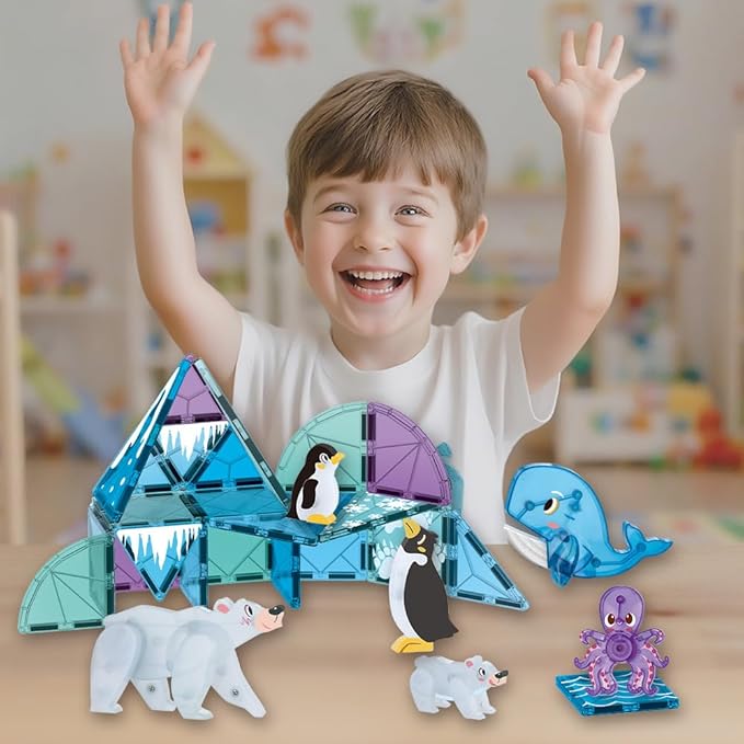 Magnetic Tiles Set Polar Animals Theme Toys, Magnet Tiles Building Blocks Toys for Kids Ages 3+
