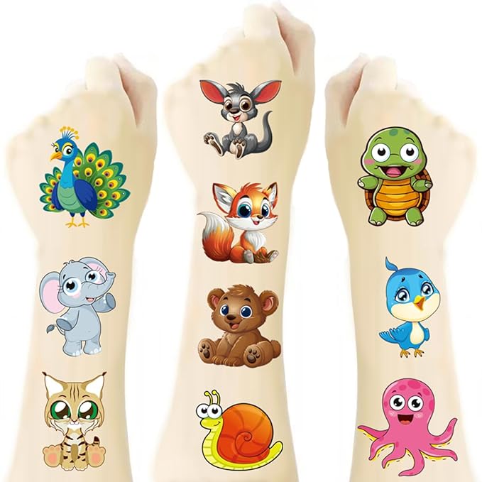 Animals Temporary Tattoos for Kids, 160Pcs Larger Tattoos Mixed Cute Animals Stickers, Party Favors Goodie Bag Stuffers Gifts Christmas Birthday