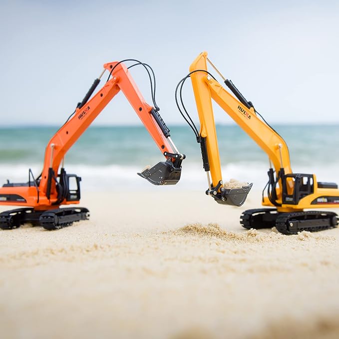 1PC Long Reach Excavator Toy for Kids, Heavy Duty Construction Vehicle Digger Toy, 360-degree Rotatable Driver's Compartment, Multi-jointed Movable Tracked Vehicle for Kids Gift (Orange)
