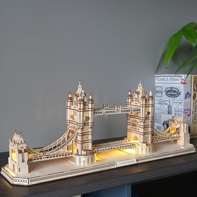 3D Wooden Puzzles for Adults, 3D Puzzle London Tower Bridge Model Kit for Adults, Led Light DIY Games Gift on Birthday Christmas, Building 3D Puzzle