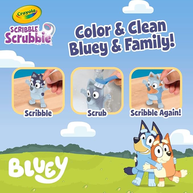 Crayola Scribble Scrubbies Deluxe Bluey Playset (3ct), Toddler Arts & Crafts Kit, Washable Stickers, Bluey Toys, Coloring Gift for Kids, Ages 3+