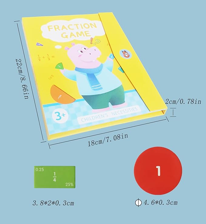 Magnetic Fraction Educational Puzzle for Kids, New Magnetic Fraction Tiles & Fraction Circles, Math Manipulatives Enhance Early Primary School Students Mathematical Skills(Hippo Style)