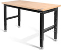 WORKPRO 48" Adjustable Workbench, Rubber Wood Top Heavy-Duty Workstation, 2000 LBS Load Capacity Hardwood Worktable with Power Outlets, for Workshop, Garage, Pack of 2