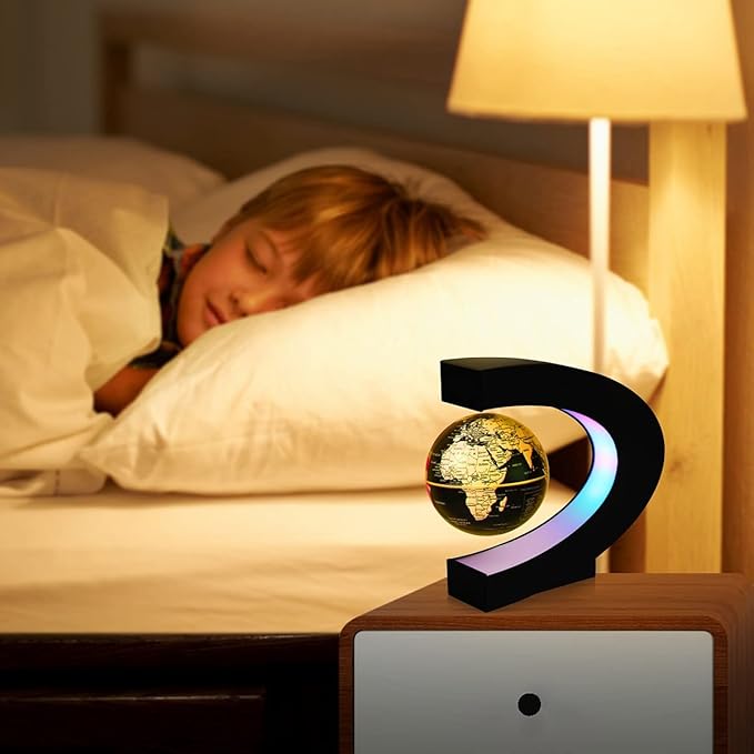 Magnetic Levitation Floating World Map Globe Multi-Color Changing Rotating Levitating Globe with LED Lights Office Home Desk Decoration Gadget for Friend Teacher Business Birthday Gift