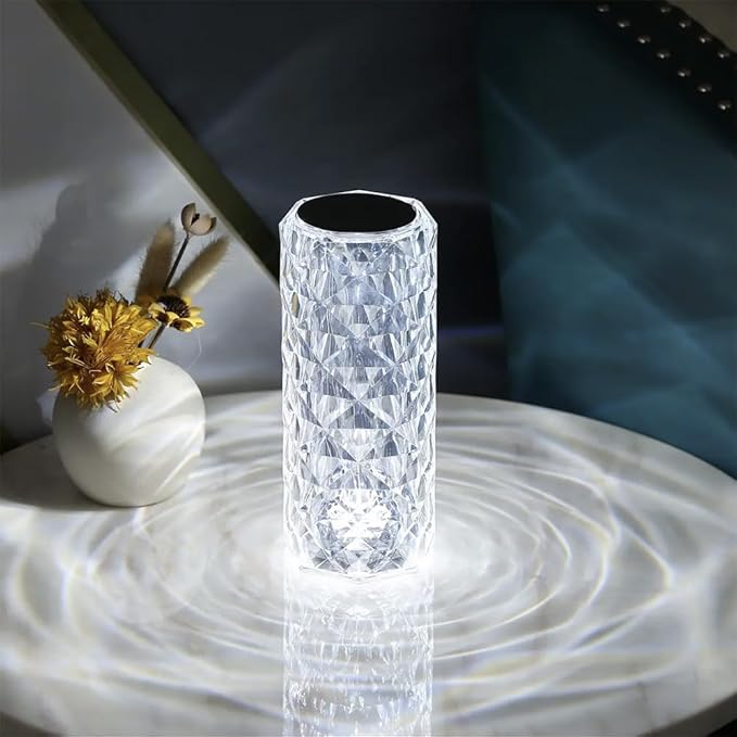 Portable Crystal Table Lamp, 3-Color Touch Control Rechargeable Night Light, Bedside & Desk Lamp for Bedroom, Living Room, Kitchen & Dining Room (3-Color Rose)