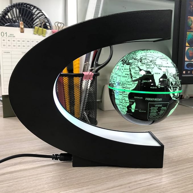 Multicolor Changing Magnetic Levitation Floating Globe, LED Lights, Cool Gadgets, World Map, Black Plastic Globe