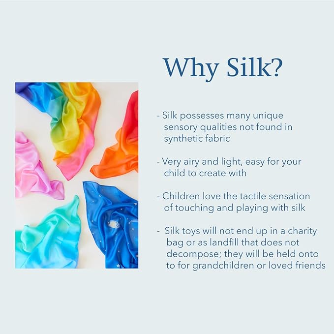 Sarah's Silks Set of 5 Enchanted Playsilks - 100% Silk Play Scarves for Kids and Toddlers | Bright Colored 35" Large Square Scarves Perfect for Dance, Imaginative and Pretend Play