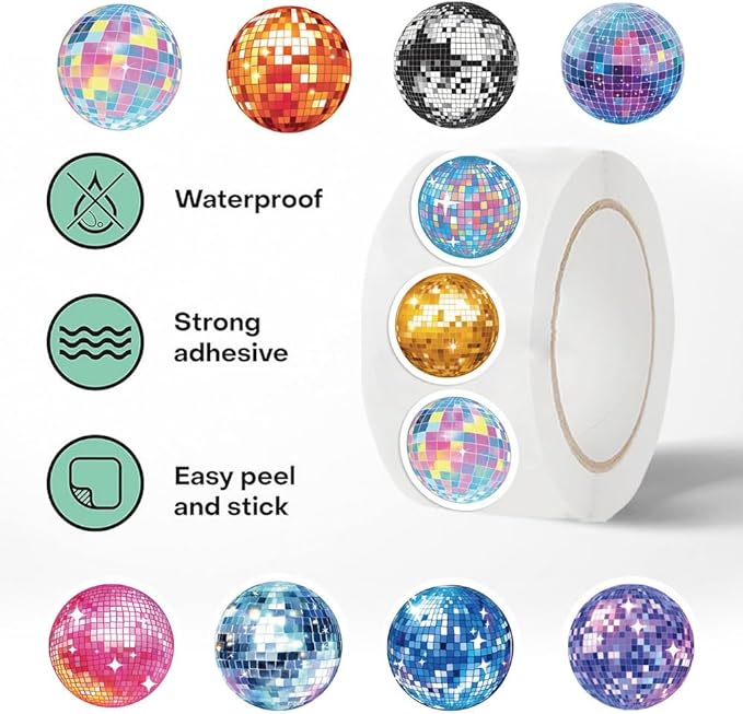 500pcs Cool Disco Ball Stickers - Vintage Retro Stickers, 1 Inch Self-Adhesive for Laptop, Luggage, Scrapbook, Bottles, Crafts & Decor