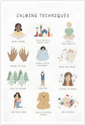 Feelings Calming Techniques Canvas Wall Art Calming Corner Classroom Mental health Posters Boho Emotions Chart for Kids Prints Special Education Wall Decor for Office School 20x30in Unframed