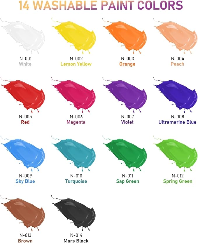 Nicpro 14 Colors Large Washable Paint Set (33.8 oz, 1000ml), Acrylic Bulk Paint Supplies Non Toxic Children Tempera Paint for Art, Craft DIY, Poster & Finger Paint, School, Home,Classroom