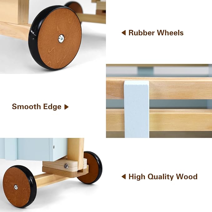 PairPear Kids Wagon Toy,Wooden Toys Cargo Walker Cart Wagon Stroller,Toddler Push and Pull Baby Walker Gift for Babies Boys and Girls