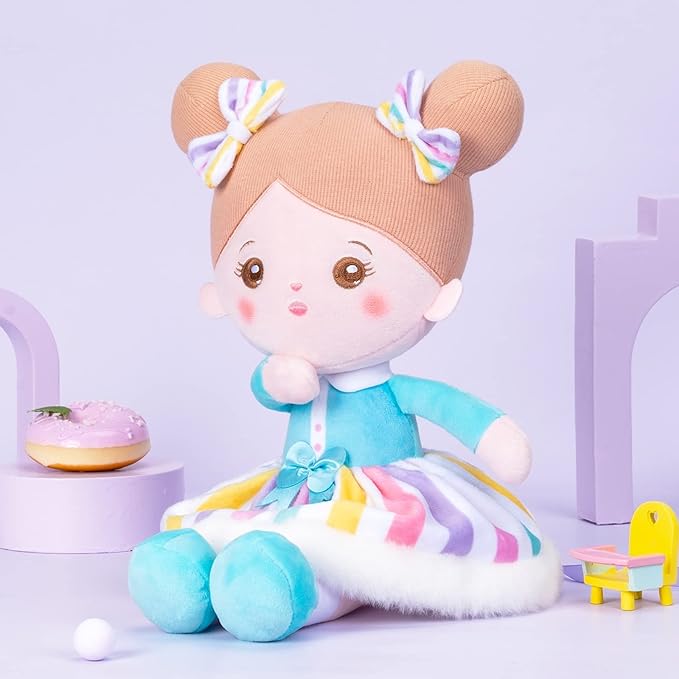 OUOZZZ 15" Soft Baby Doll Toys for 1 + Year Old Girl Gifts, Birthday Gifts for 1 Year Old Girl Christmas Plush Toys Gift for Toddler Kids Rainbow